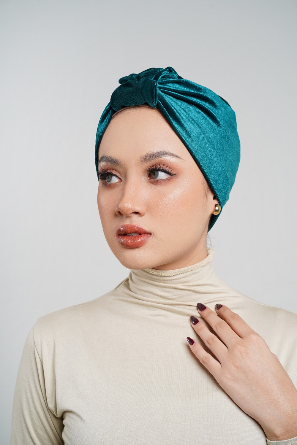 Turban Instant Winonamodest - PBV. Turban Bludru Turban pesta untuk Dewasa, Bisa dibentuk Pita