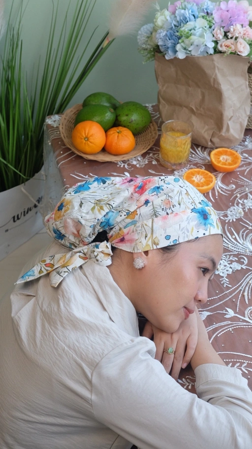 Image of Winonamodest - Tekebi Cotton Instant Turban tali bahan katun lembut motif floral bunga