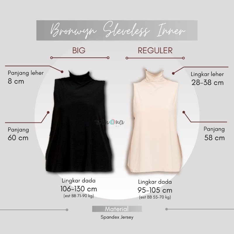 Sleeveless Turltleneck Inner Slim Look BRONWYN - Inner turtleneck tanpa lengan tidak ketat ukuran Big Size