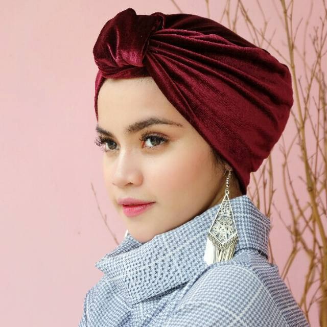 Turban Instant Winonamodest - PBV. Turban Bludru Turban pesta untuk Dewasa, Bisa dibentuk Pita