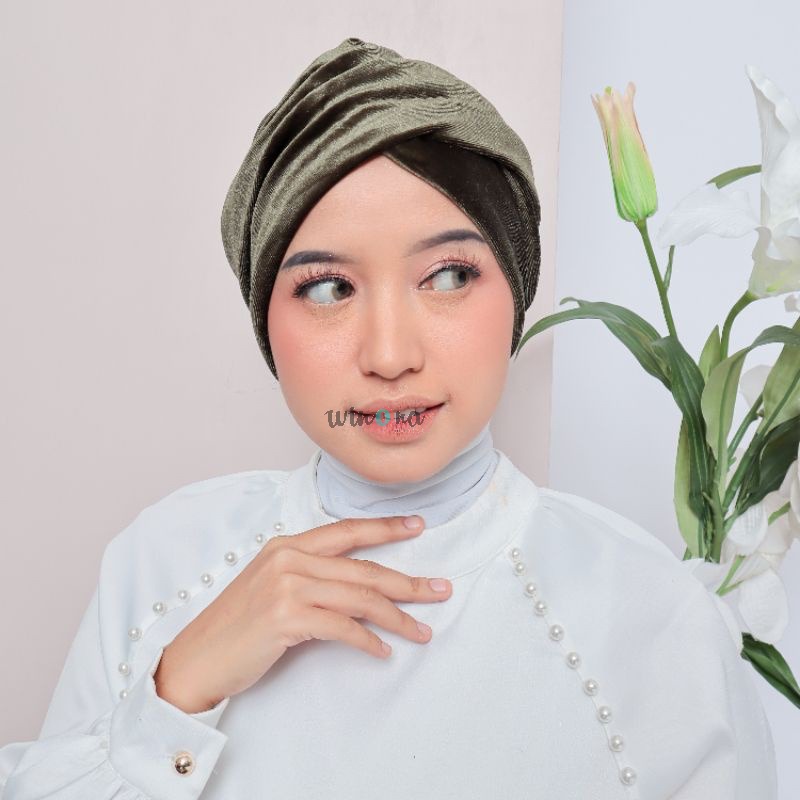 Emilee Velvet Turban Winonamodest - Turban Instant aksen twist bludru formal untuk lebaran formal