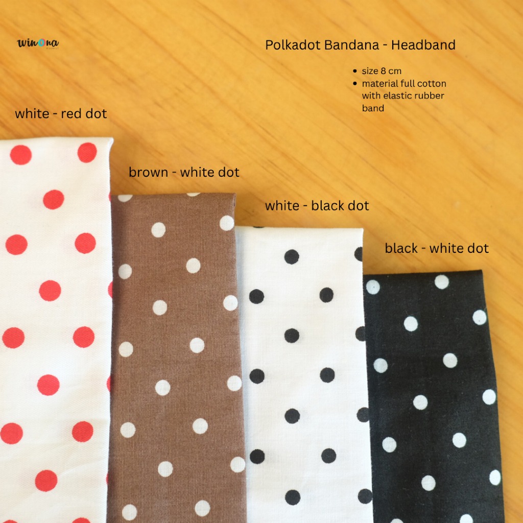 Bandana Headband polkadot bahan katun ukuran lebar karet elastis inner pashmina