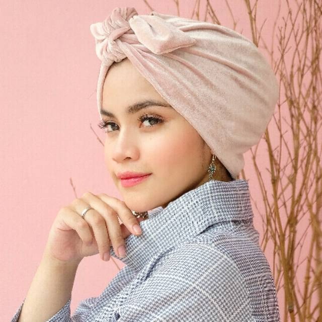 Turban Instant Winonamodest - PBV. Turban Bludru Turban pesta untuk Dewasa, Bisa dibentuk Pita