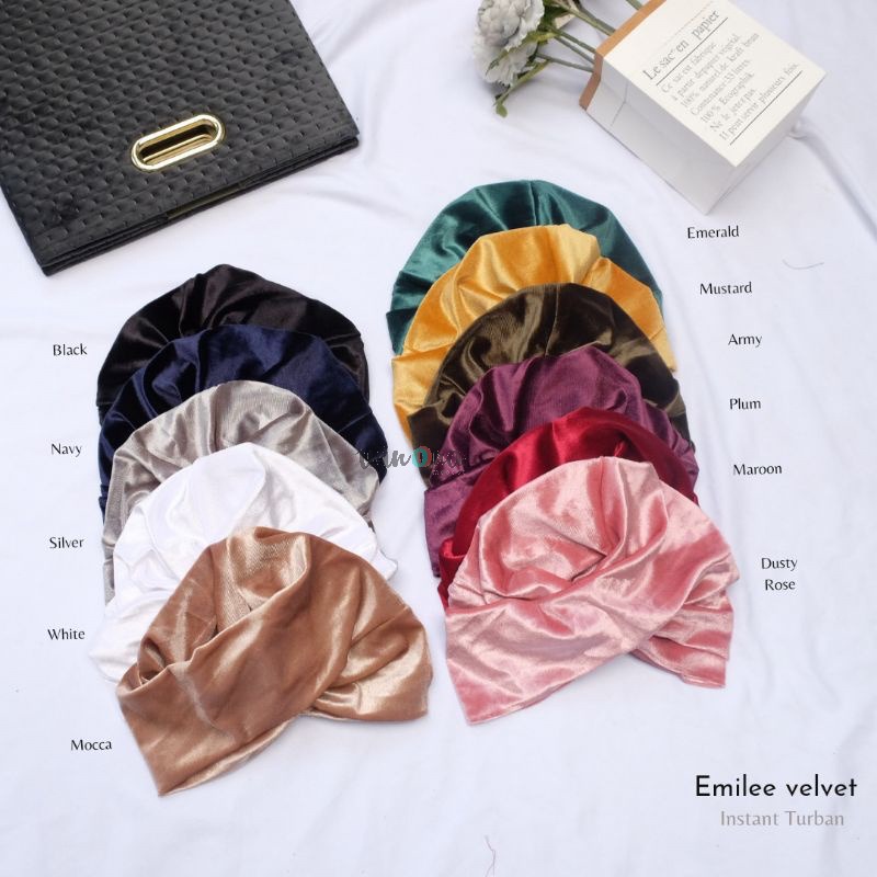 Emilee Velvet Turban Winonamodest - Turban Instant aksen twist bludru formal untuk lebaran formal