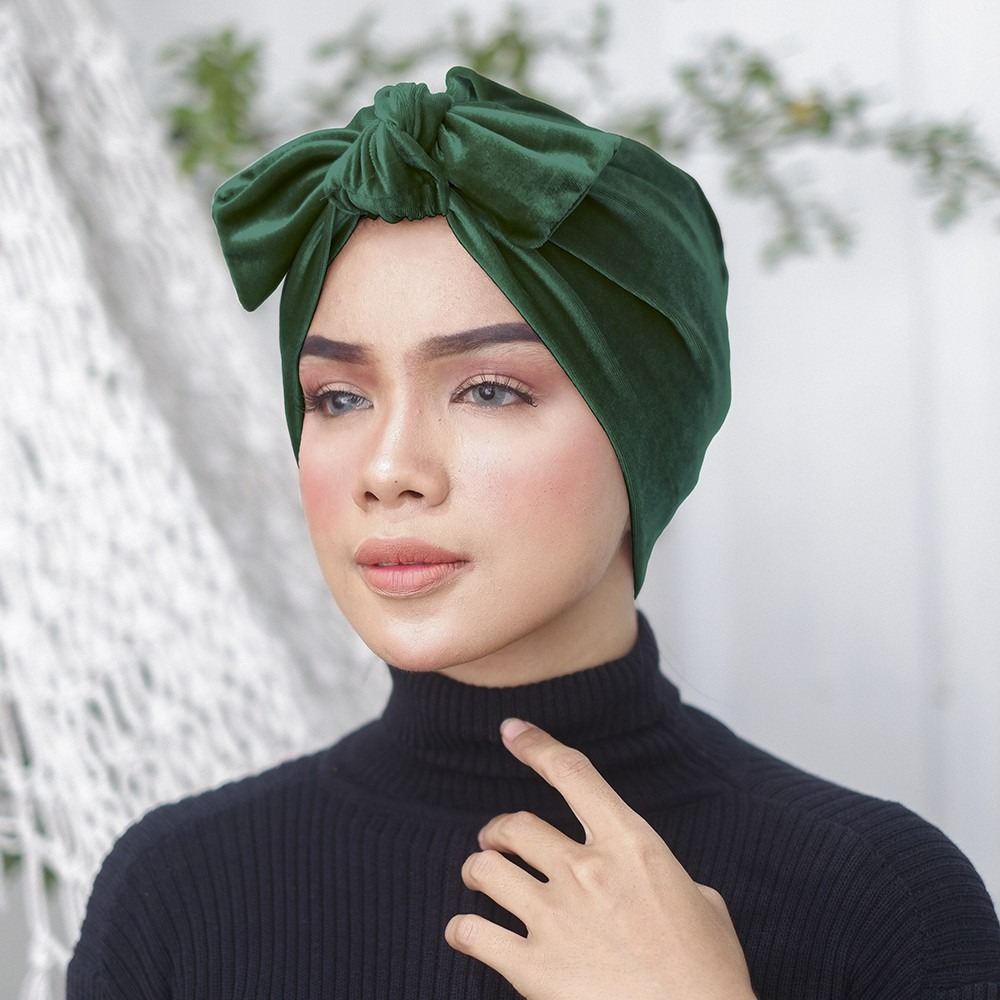 Turban Instant Winonamodest - PBV. Turban Bludru Turban pesta untuk Dewasa, Bisa dibentuk Pita