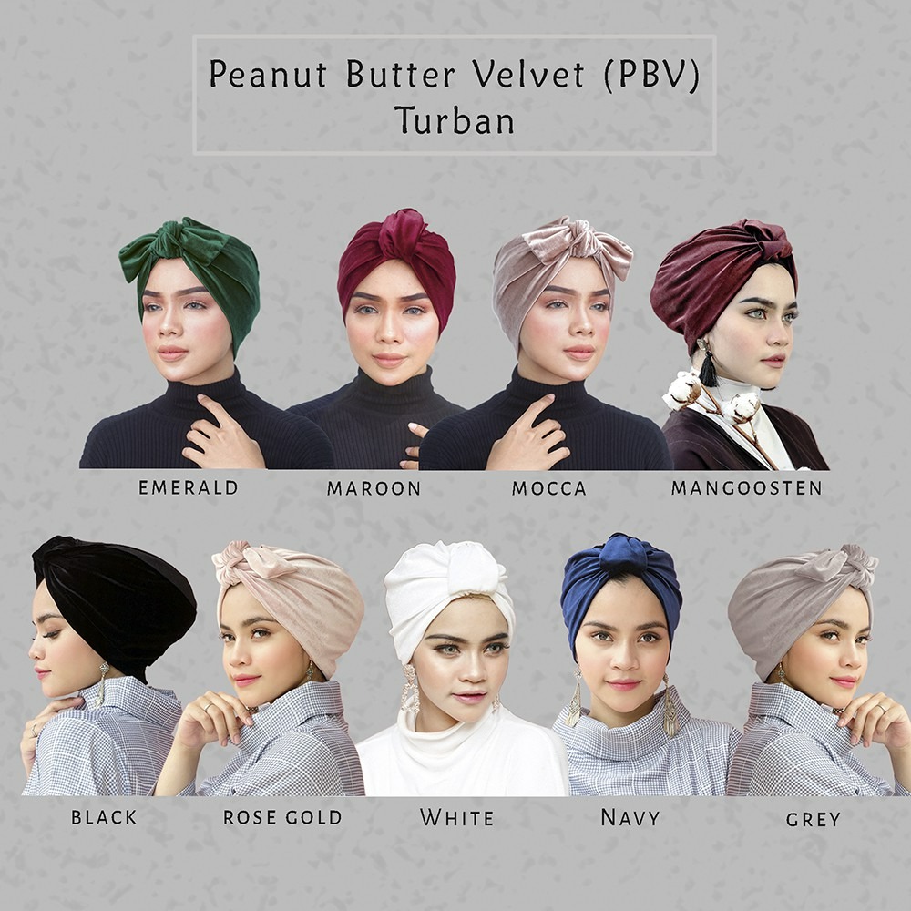 Turban Instant Winonamodest - PBV. Turban Bludru Turban pesta untuk Dewasa, Bisa dibentuk Pita
