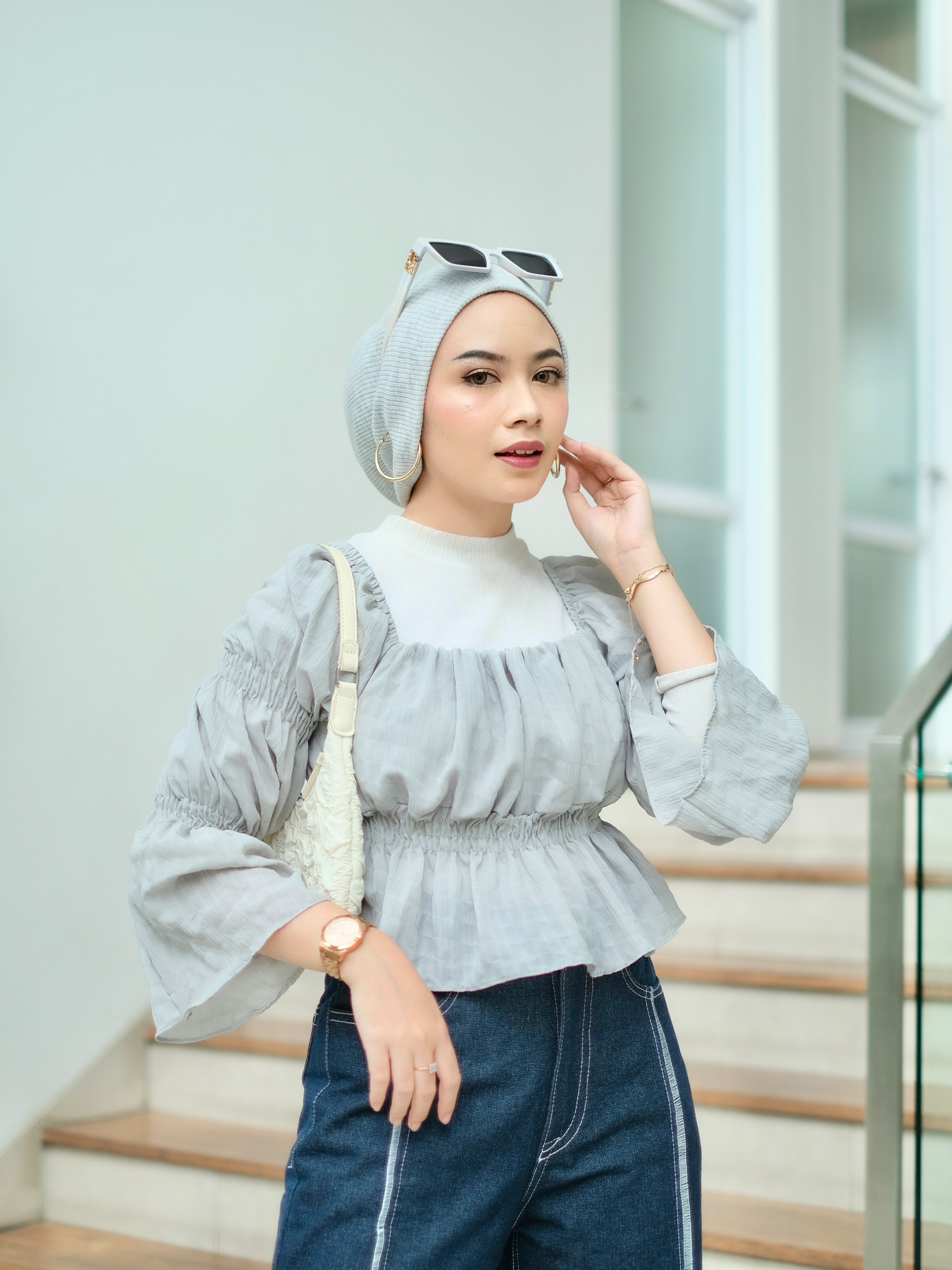 Turban Instant Winonamodest - Shadow Beanie . Turban dewasa simple bahan katun, kupluk wanita.