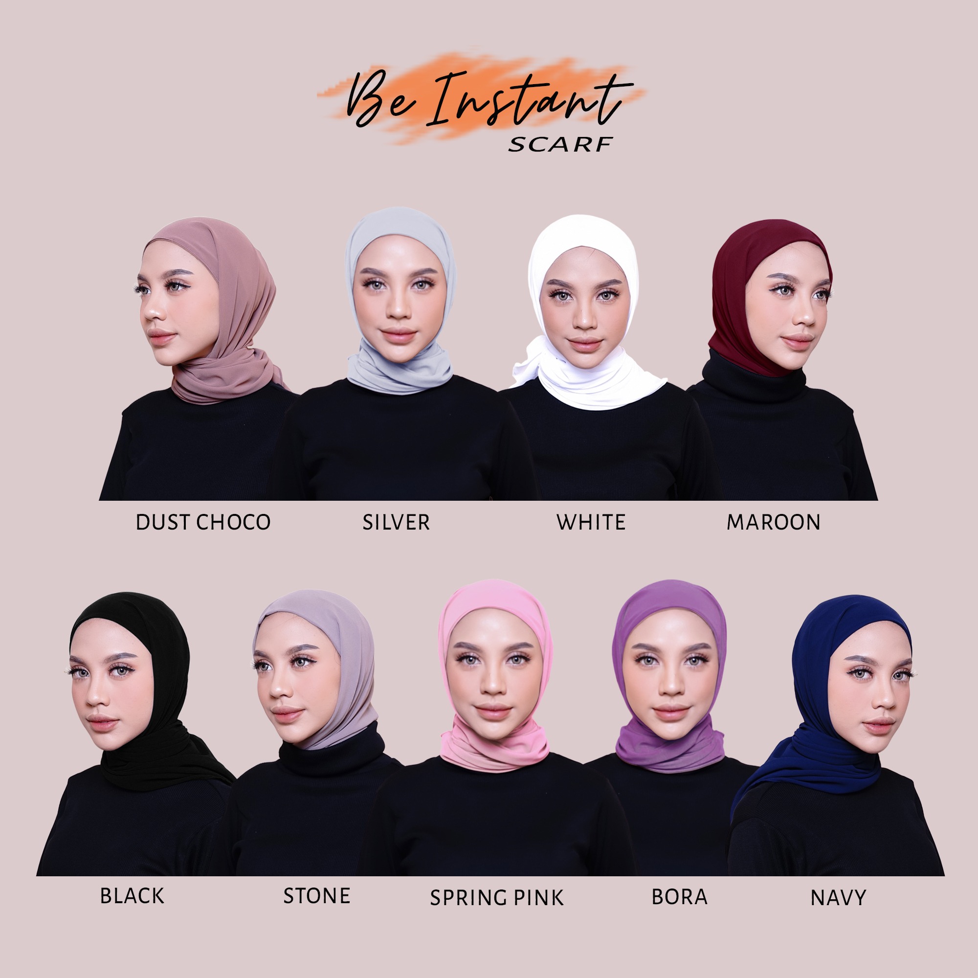 Hijab instant winonamodest - BE instant scarf with inner. Segiempat Instant Babydoll Ceruty.