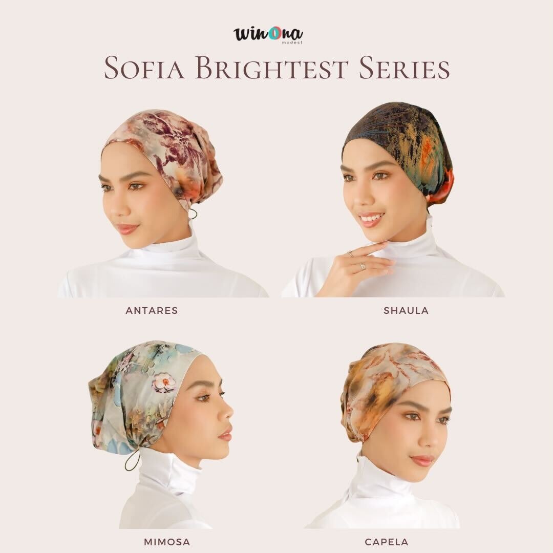 Winonamodest - Sofia Cotton Cap Instant Brightest Series | Ciput Tali Serut | Aksesoris Hijab | Turban Olahraga Yoga Motif Dewasa