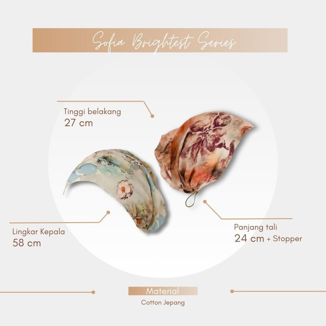 Winonamodest - Sofia Cotton Cap Instant Brightest Series | Ciput Tali Serut | Aksesoris Hijab | Turban Olahraga Yoga Motif Dewasa