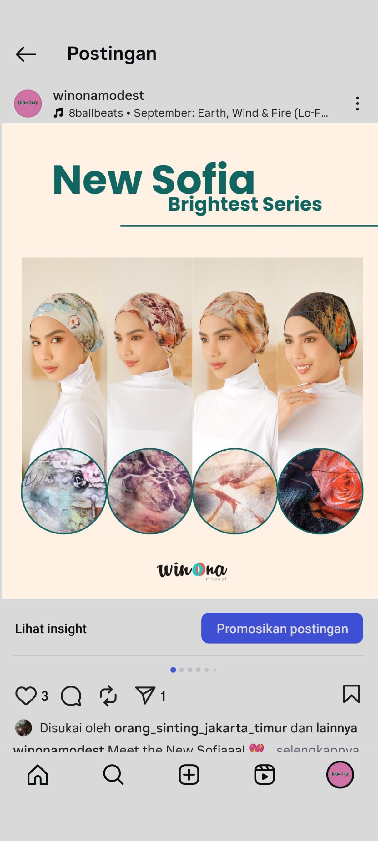 Winonamodest - Sofia Cotton Cap Instant Brightest Series | Ciput Tali Serut | Aksesoris Hijab | Turban Olahraga Yoga Motif Dewasa