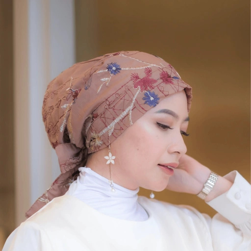 Image of Winonamodest - Tekebi Embroidery Cotton Instant Turban tali bahan katun lembut bordir floral bunga