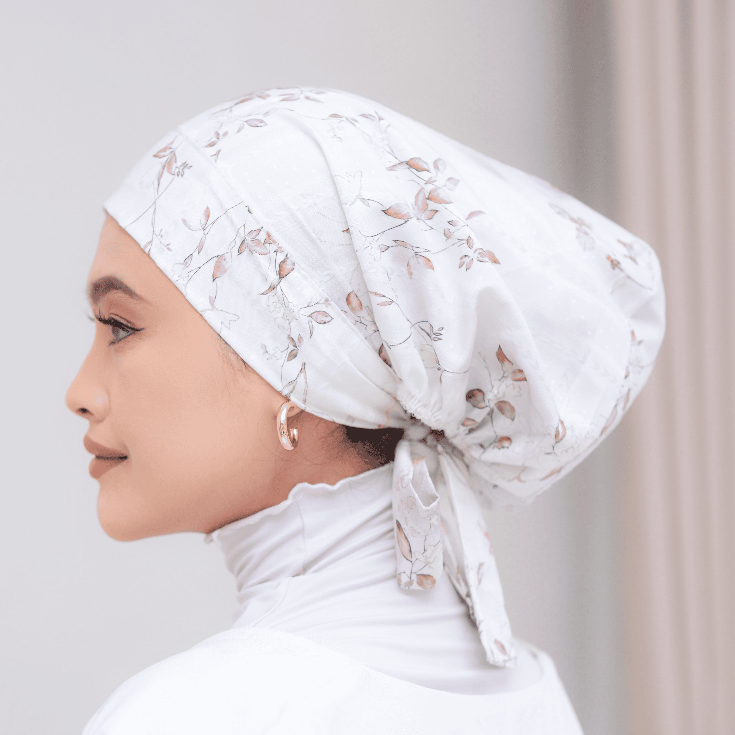Winonamodest - Tekebi Grounded Series Embroidery Cotton Instant Turban tali bahan katun lembut bordir floral bunga