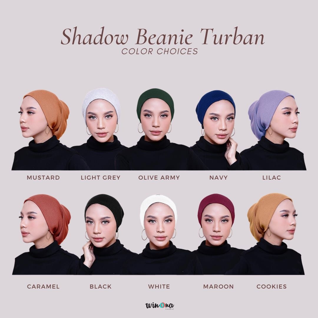 Turban Instant Winonamodest - Shadow Beanie . Turban dewasa simple bahan katun, kupluk wanita.