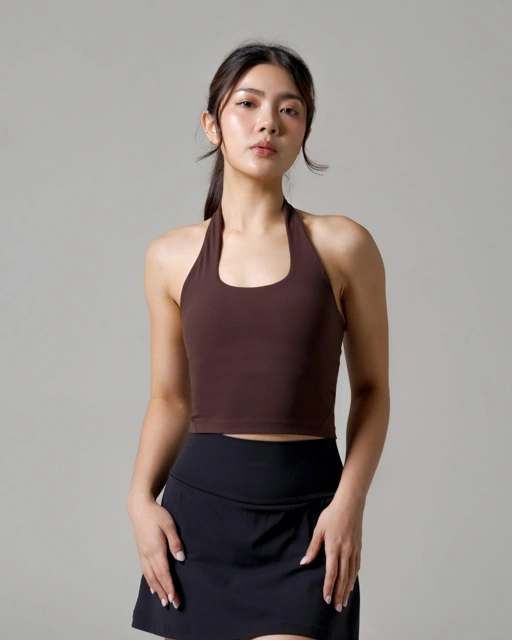 Laurelton Elevate Halter Sport Bra – Built-in Layer | Longline Halter Crop Top | Bra Olahraga Wanita Yoga Pilates Gym Tanktop Sport Bra Wanita