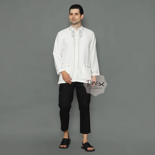 Image of KOKO PRIA LENGAN PANJANG PUTIH MOTIF BORDIR ELEGAN REV 07 