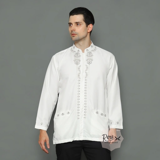 Image of KOKO PRIA LENGAN PANJANG PUTIH MOTIF BORDIR ELEGAN REV 07 