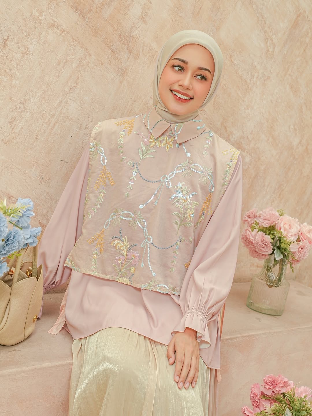 Aletha Vest Beads Blush