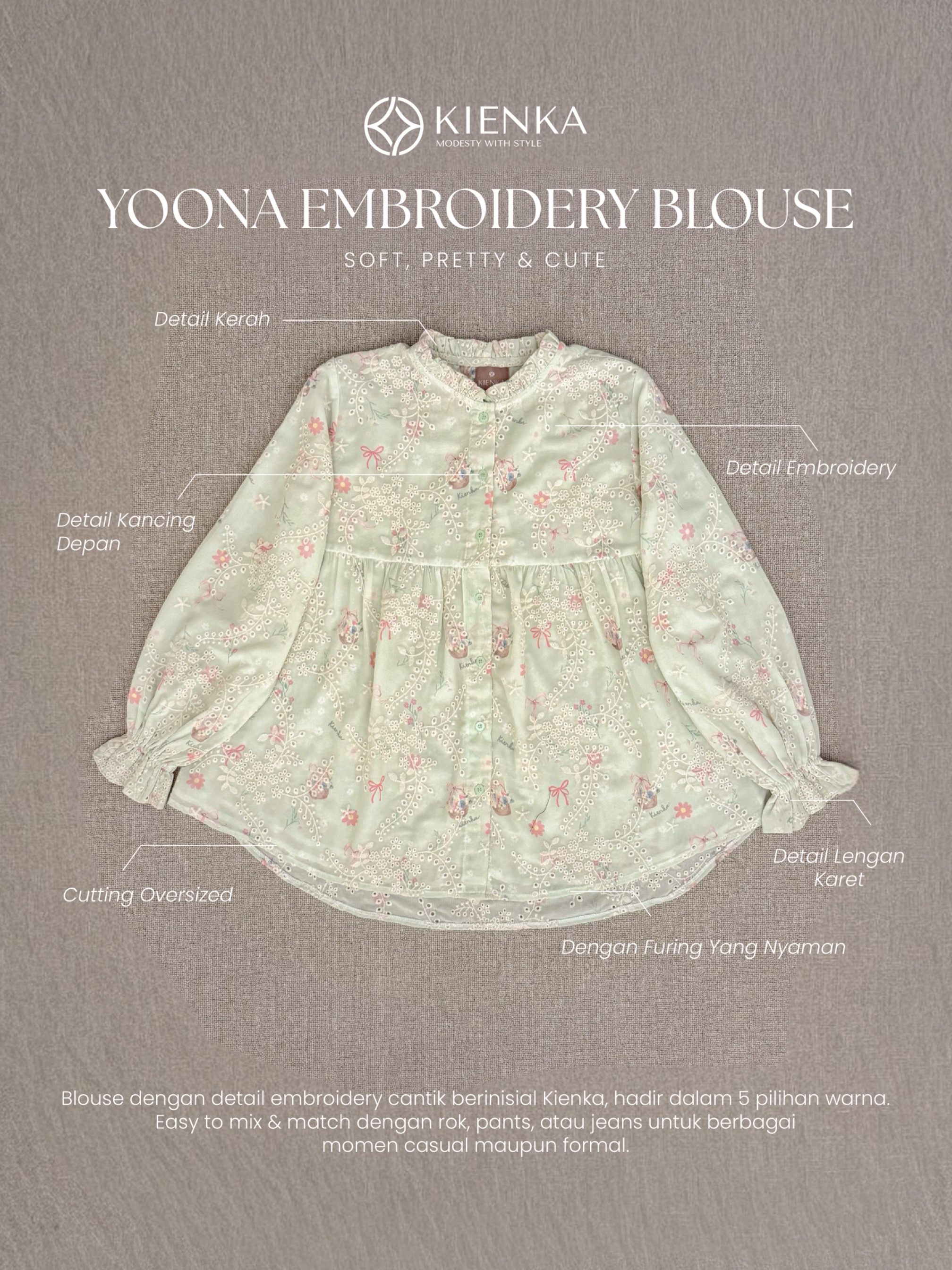 Yoona Embroidery Blouse Minty