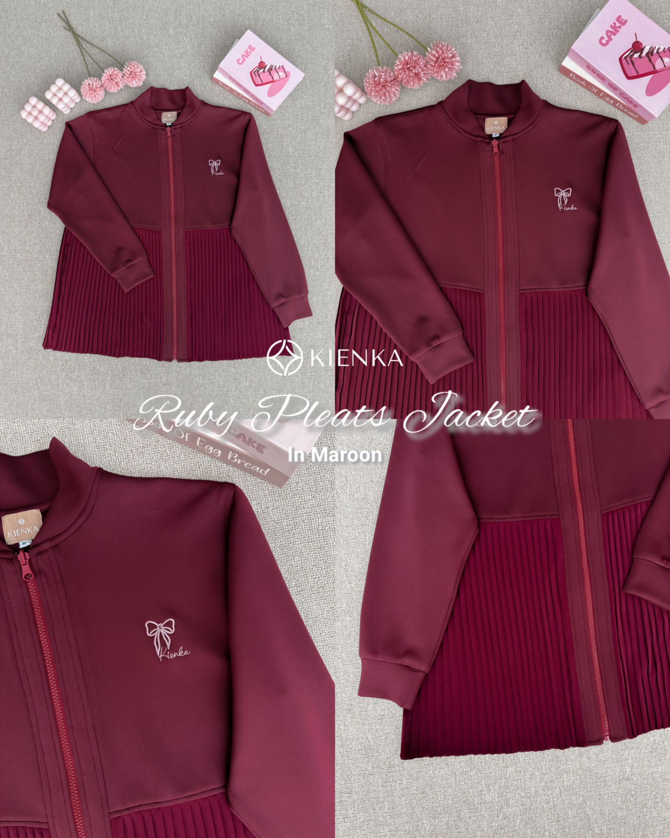 Ruby Pleats Jacket Maroon