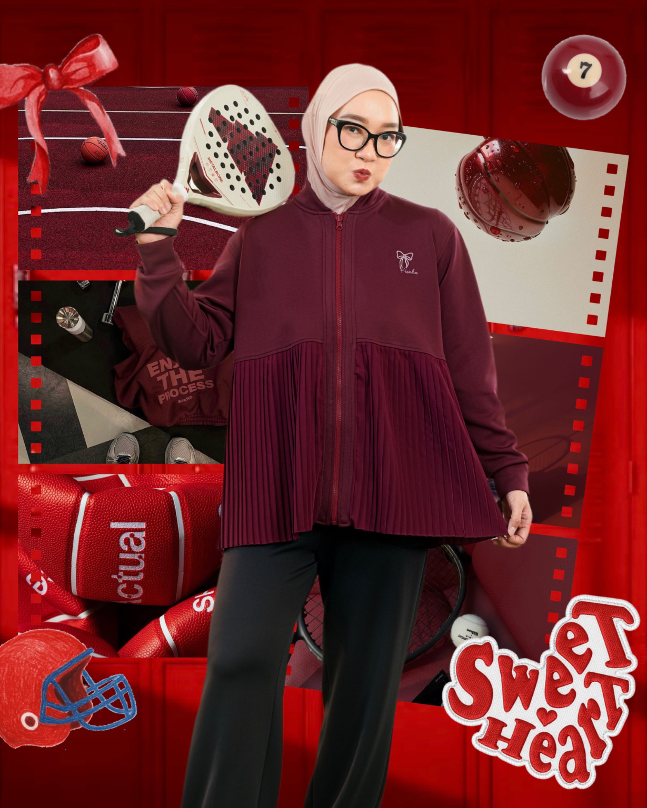 Ruby Pleats Jacket Maroon