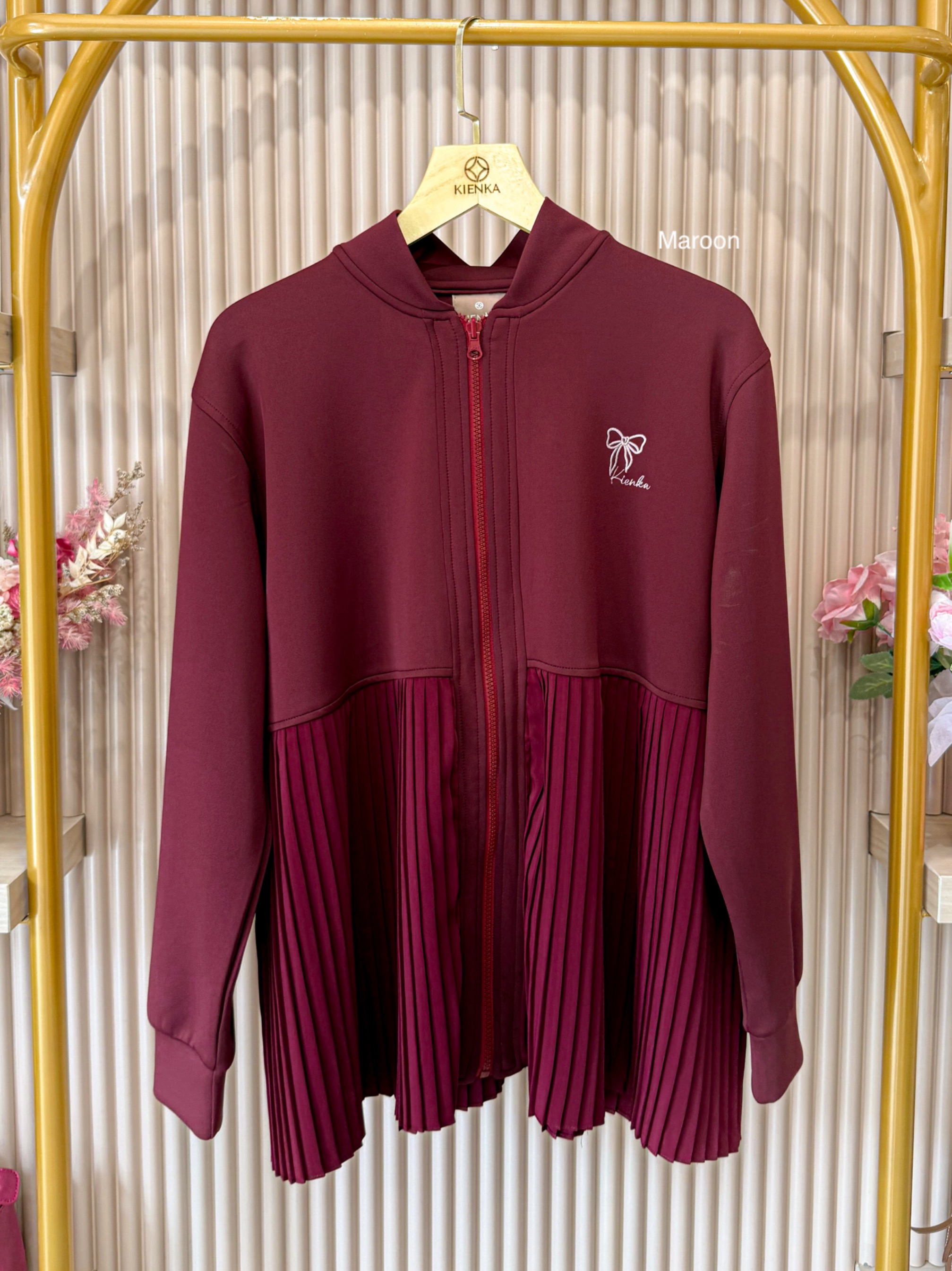 Ruby Pleats Jacket Maroon