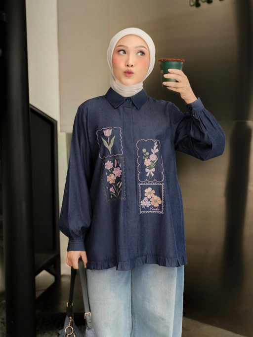 Misha Embroidery Blouse Raw Denim