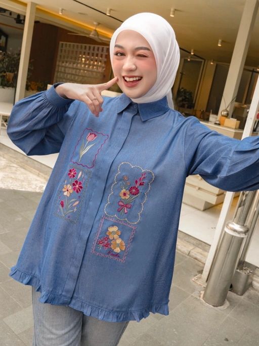 Misha Embroidery Blouse Ocean
