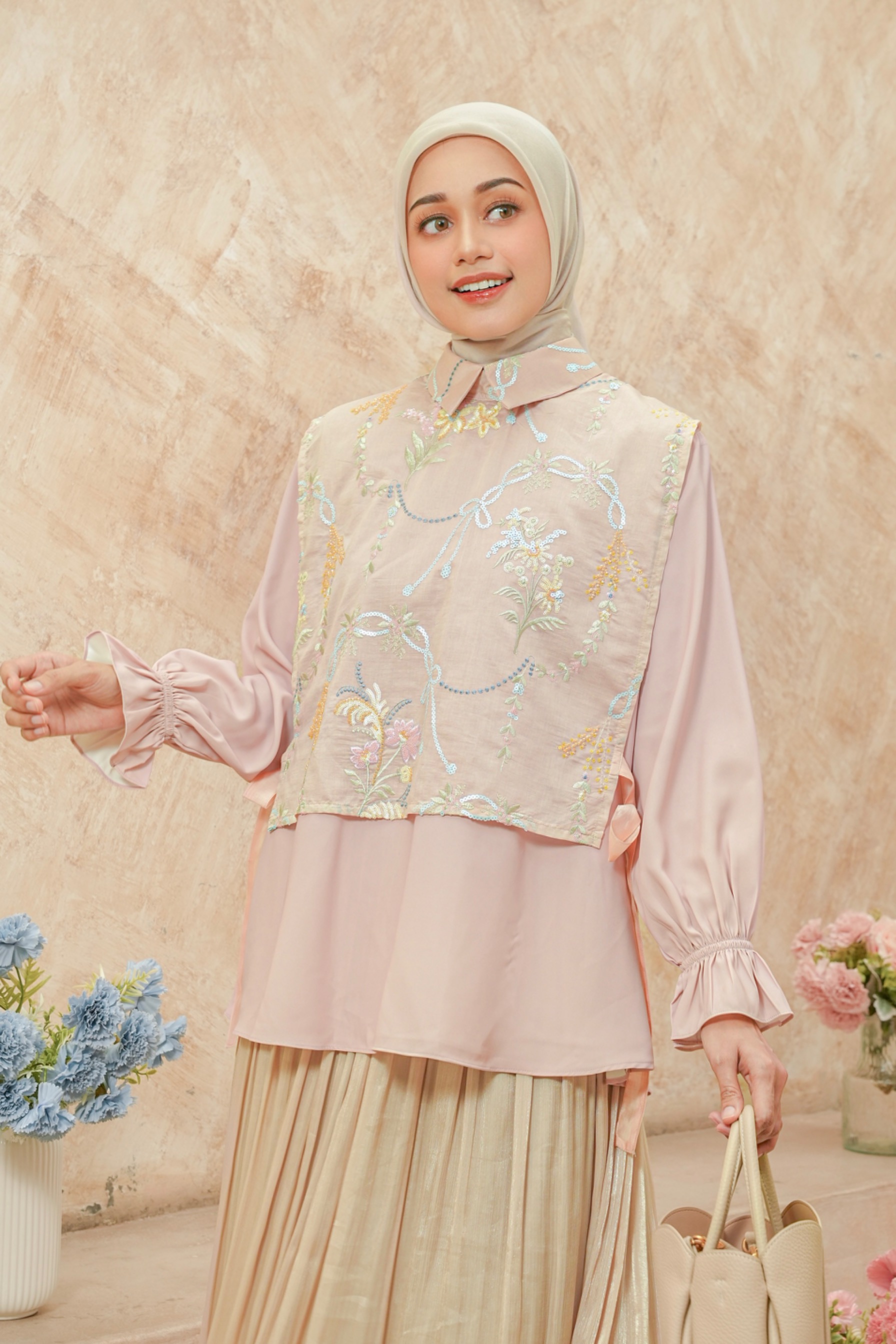 Aletha Vest Beads Blush