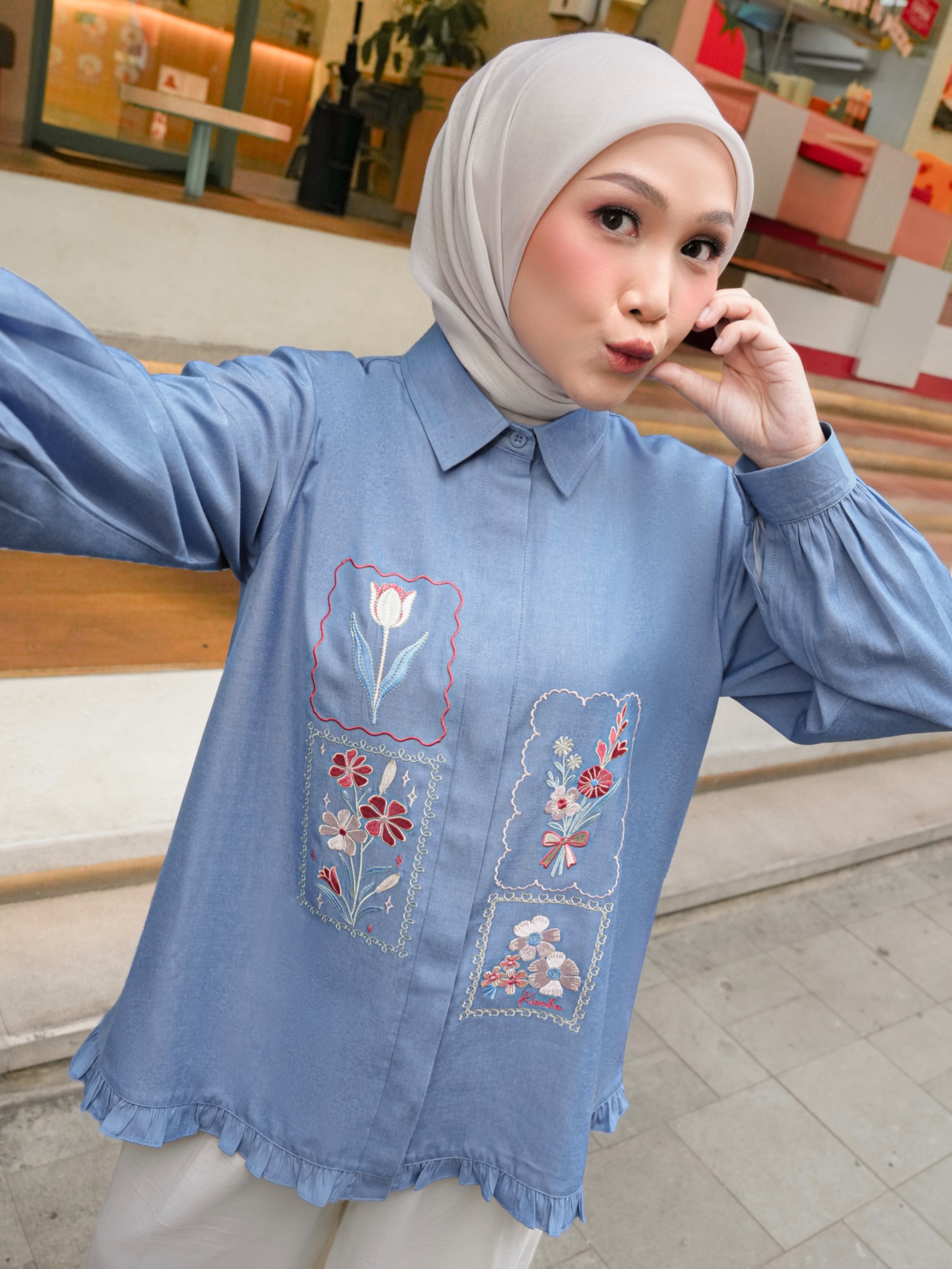 Misha Embroidery Blouse Cloud