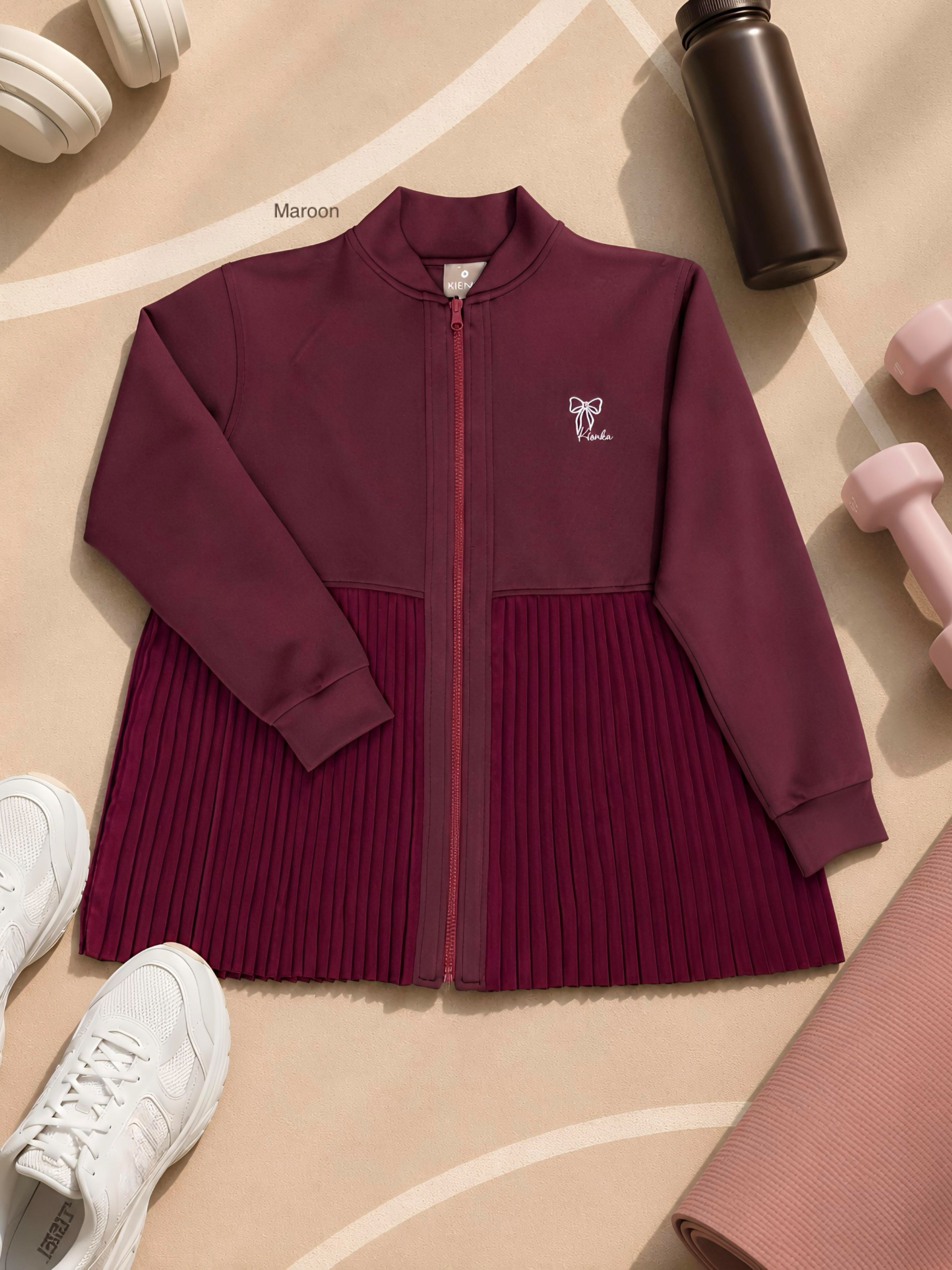Ruby Pleats Jacket Maroon