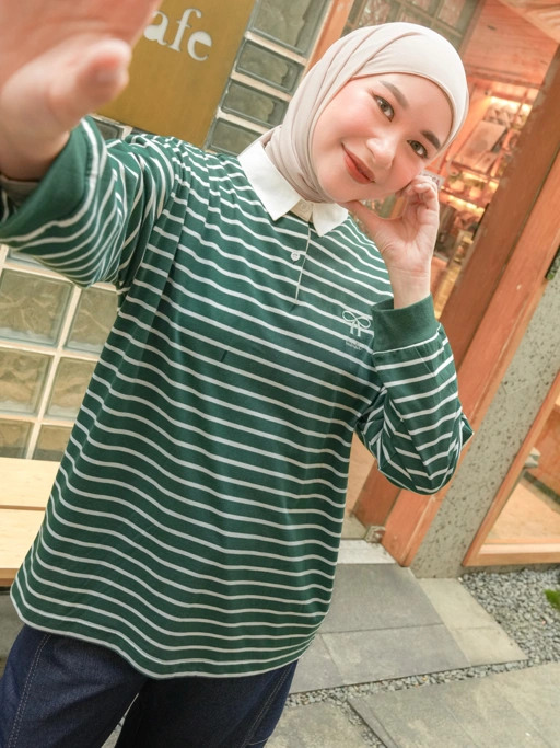 Image of Chia Stripe Shirt Vol.II Panjang Crop Pine