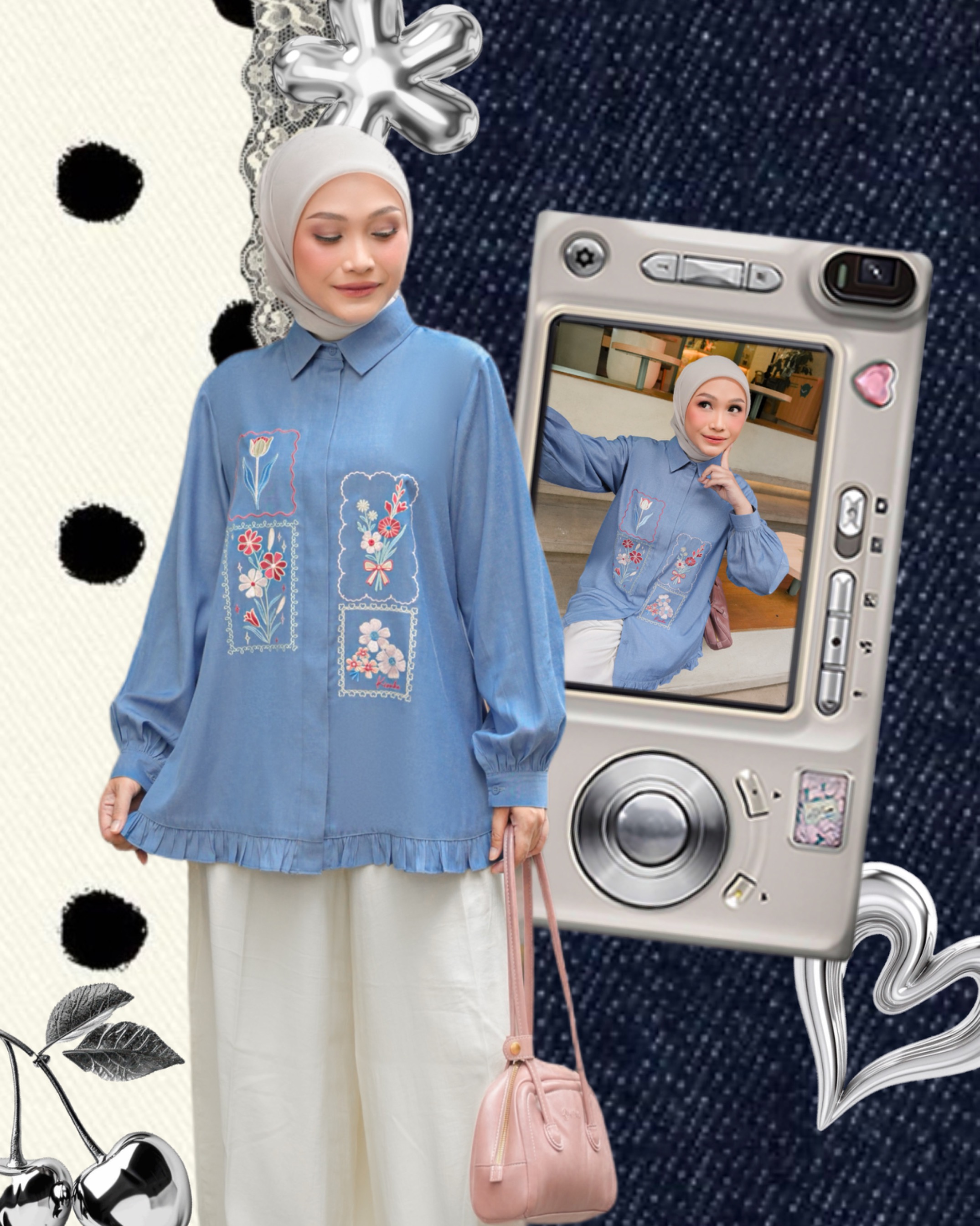 Misha Embroidery Blouse Cloud