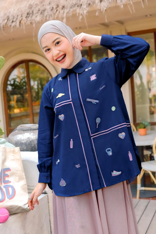 Image of Micca Embroidery Shirt Sporty Navy