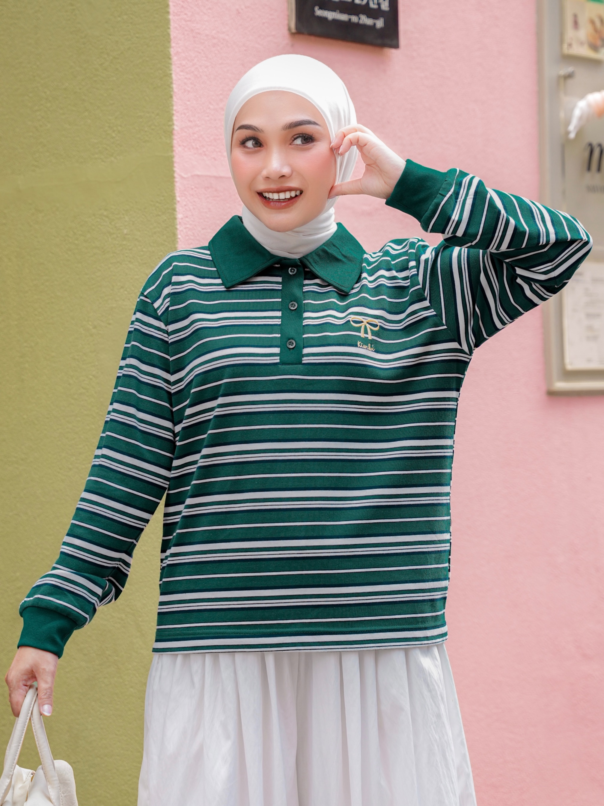 Hyeri Stripe Shirt Emerald