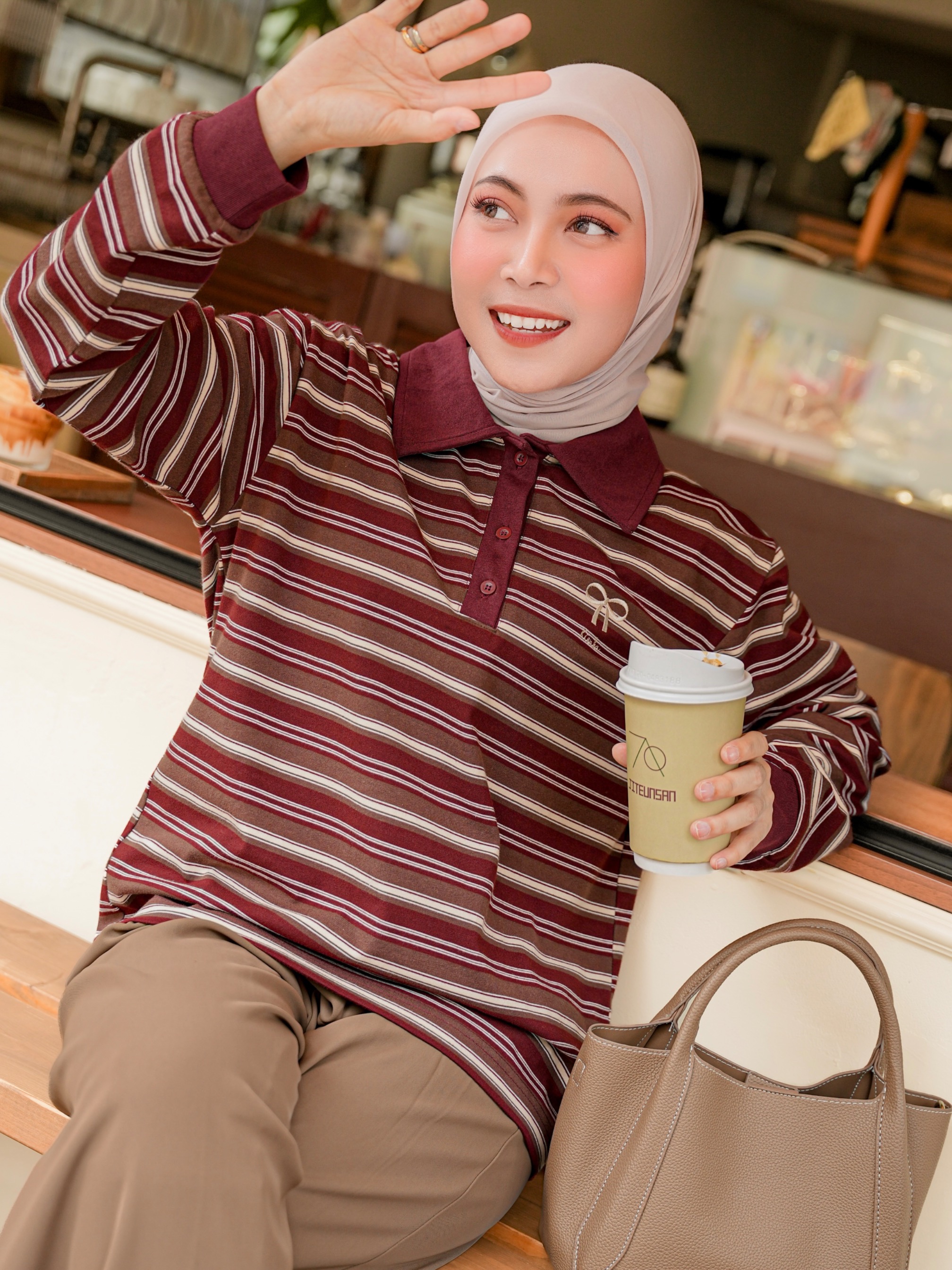 Hyeri Stripe Shirt Maroon