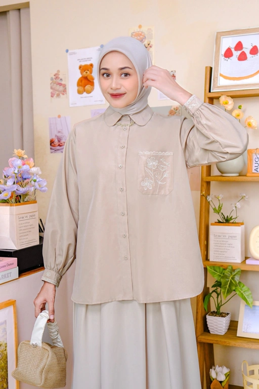 Image of Kalila Embroidery Shirt Khaki