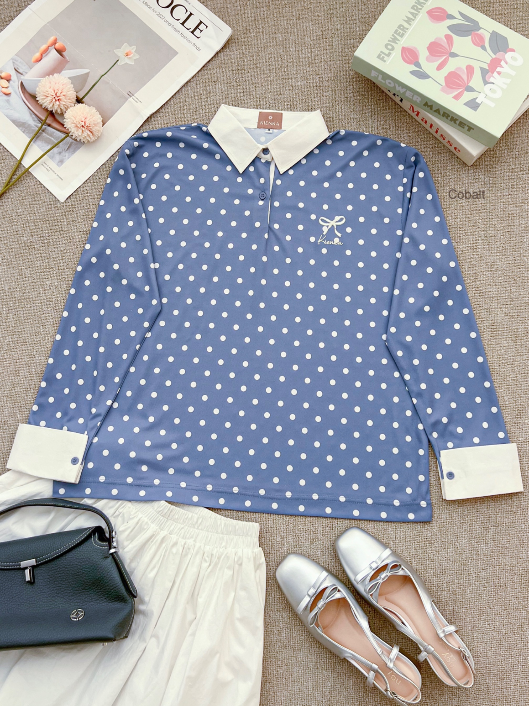 Nala Polka Shirt Cobalt