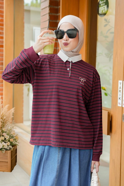 Image of Chia Stripe Shirt Crop Mahogany