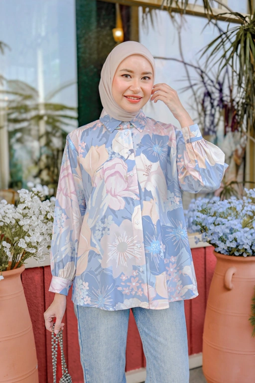 Image of Gardenia Floral Blouse Powder Blue
