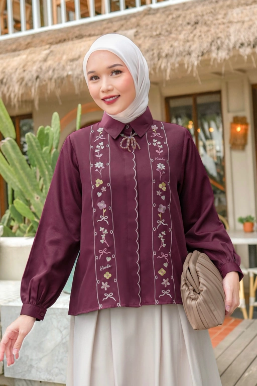 Image of Celia Embroidery Shirt Burgundy