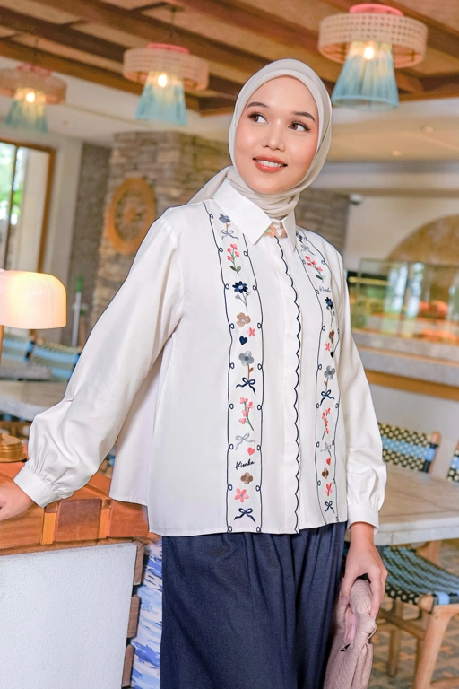 Image of Celia Embroidery Shirt Pearl