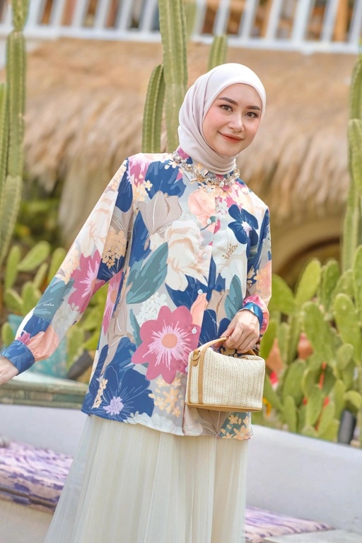 Image of Gardenia Floral Blouse Cobalt Blue