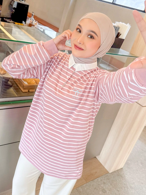 Image of Chia Stripe Shirt Panjang Normal Blush