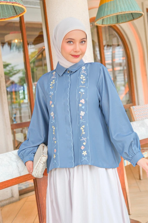 Image of Celia Embroidery Shirt Denim