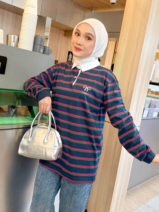 Image of Chia Stripe Shirt Panjang Normal Navy