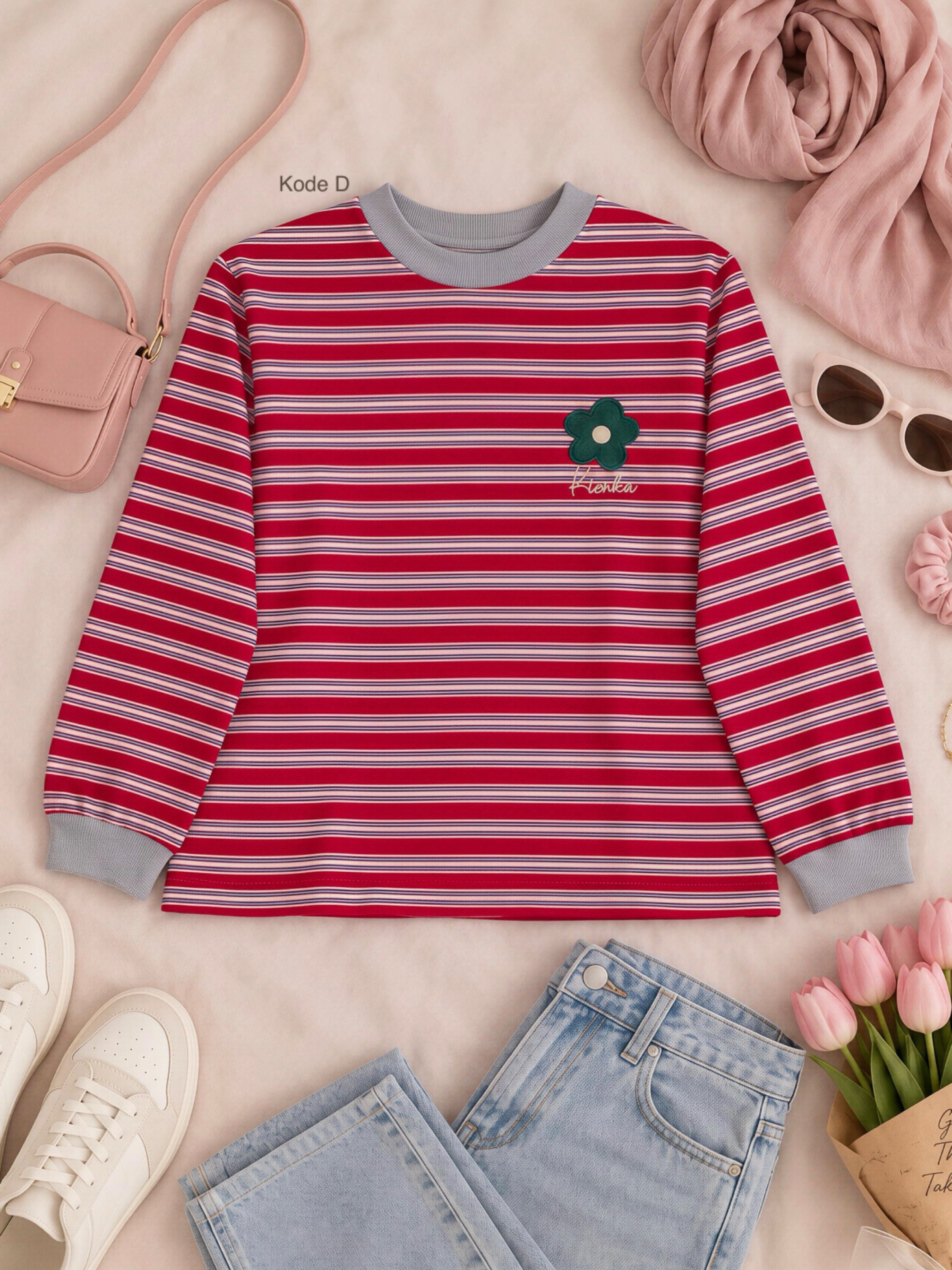 Poppy Stripe Longsleeve Kode D