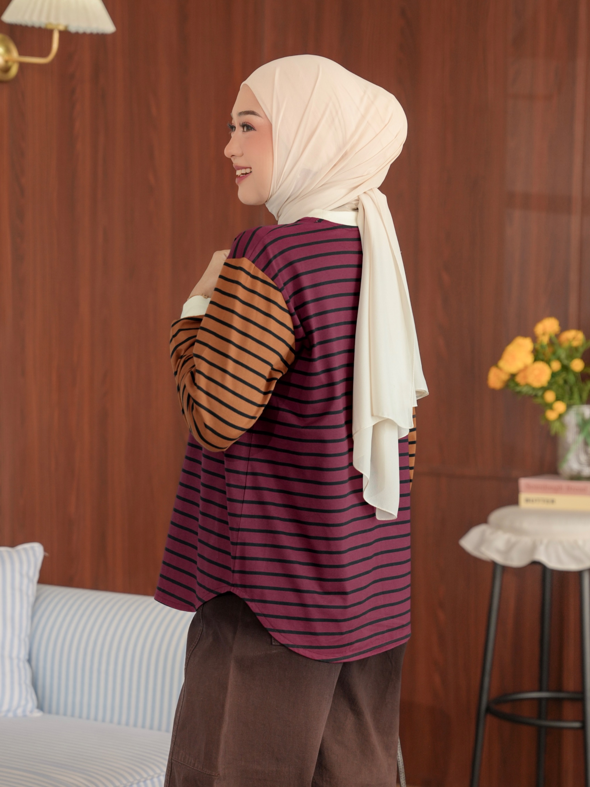 Sera Stripe Longsleeve Maroon