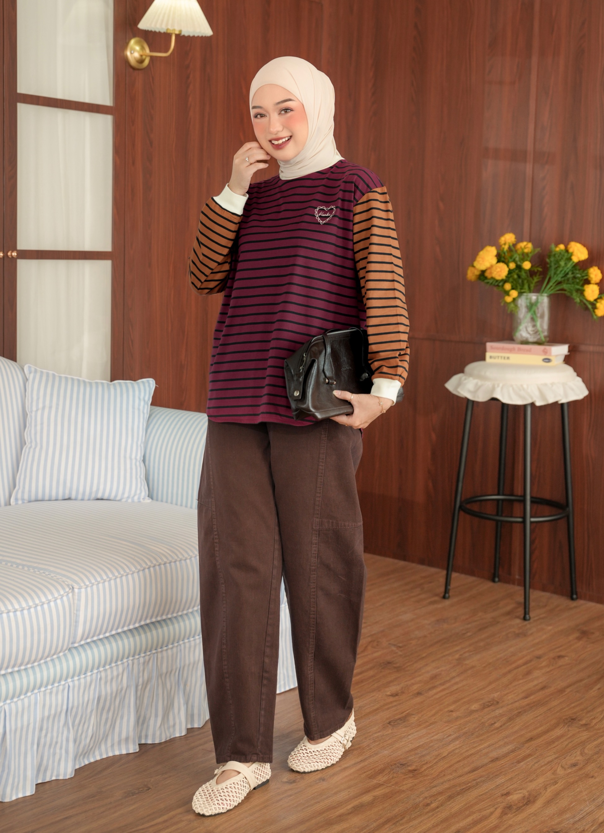 Sera Stripe Longsleeve Maroon