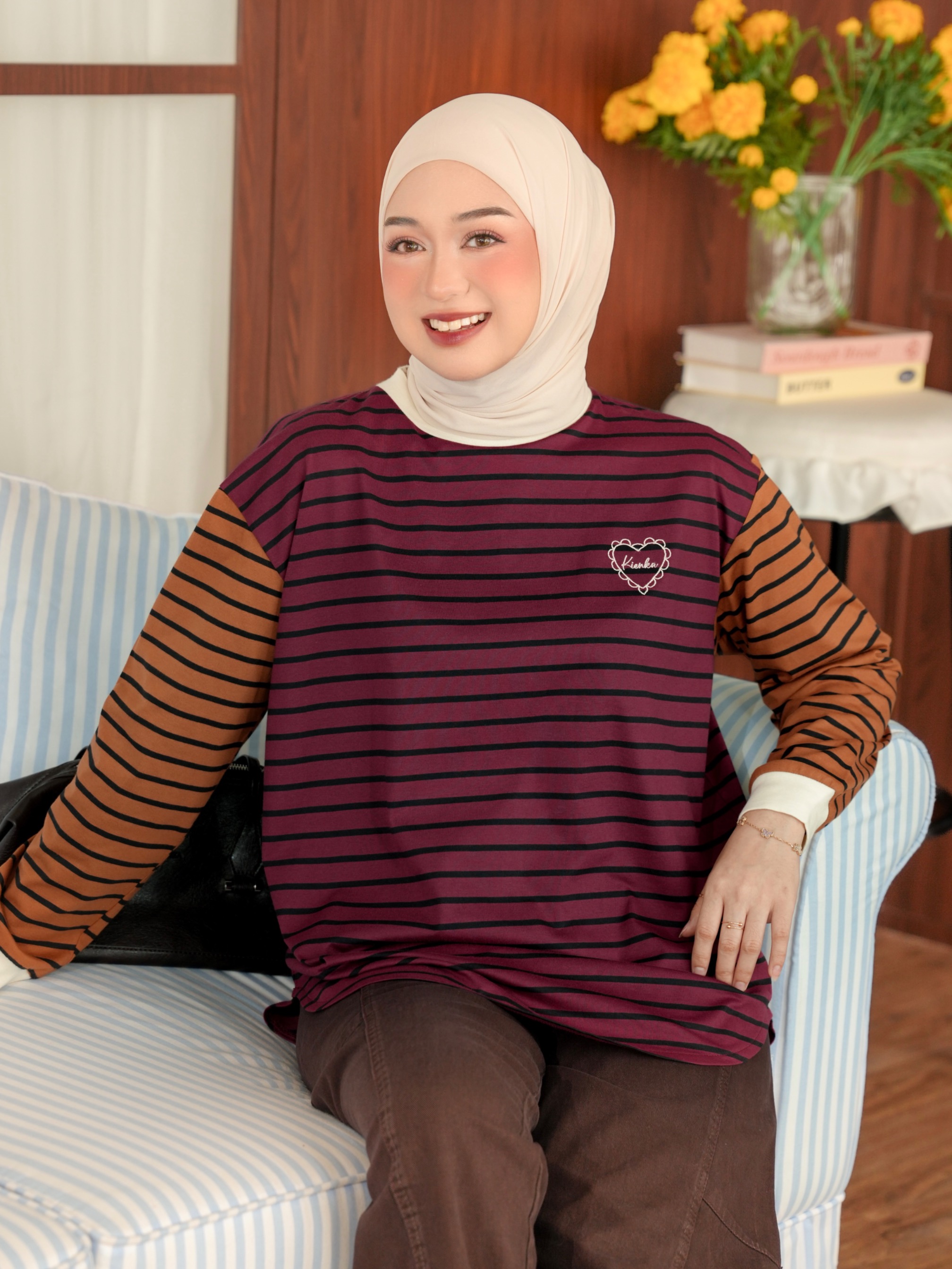 Sera Stripe Longsleeve Maroon